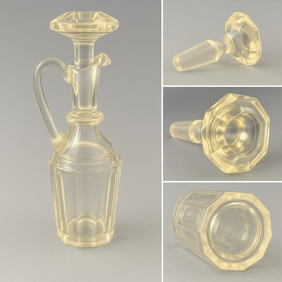 Vtg Pressed Glass Cruet Decanter with Faceted Stopper Clear Glass Early 1900s - Picture 1 of 6